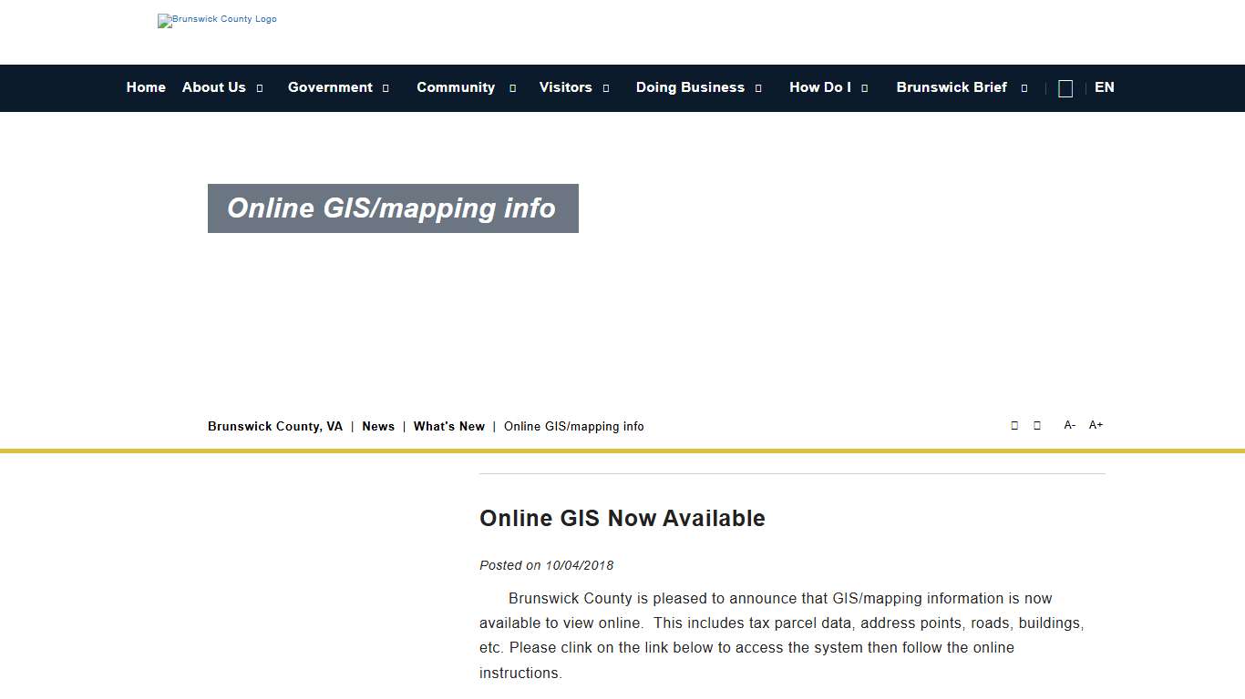 Online GIS/mapping info - Brunswick County, VA