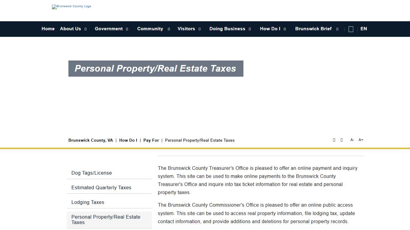 Personal Property/Real Estate Taxes - Brunswick County, VA